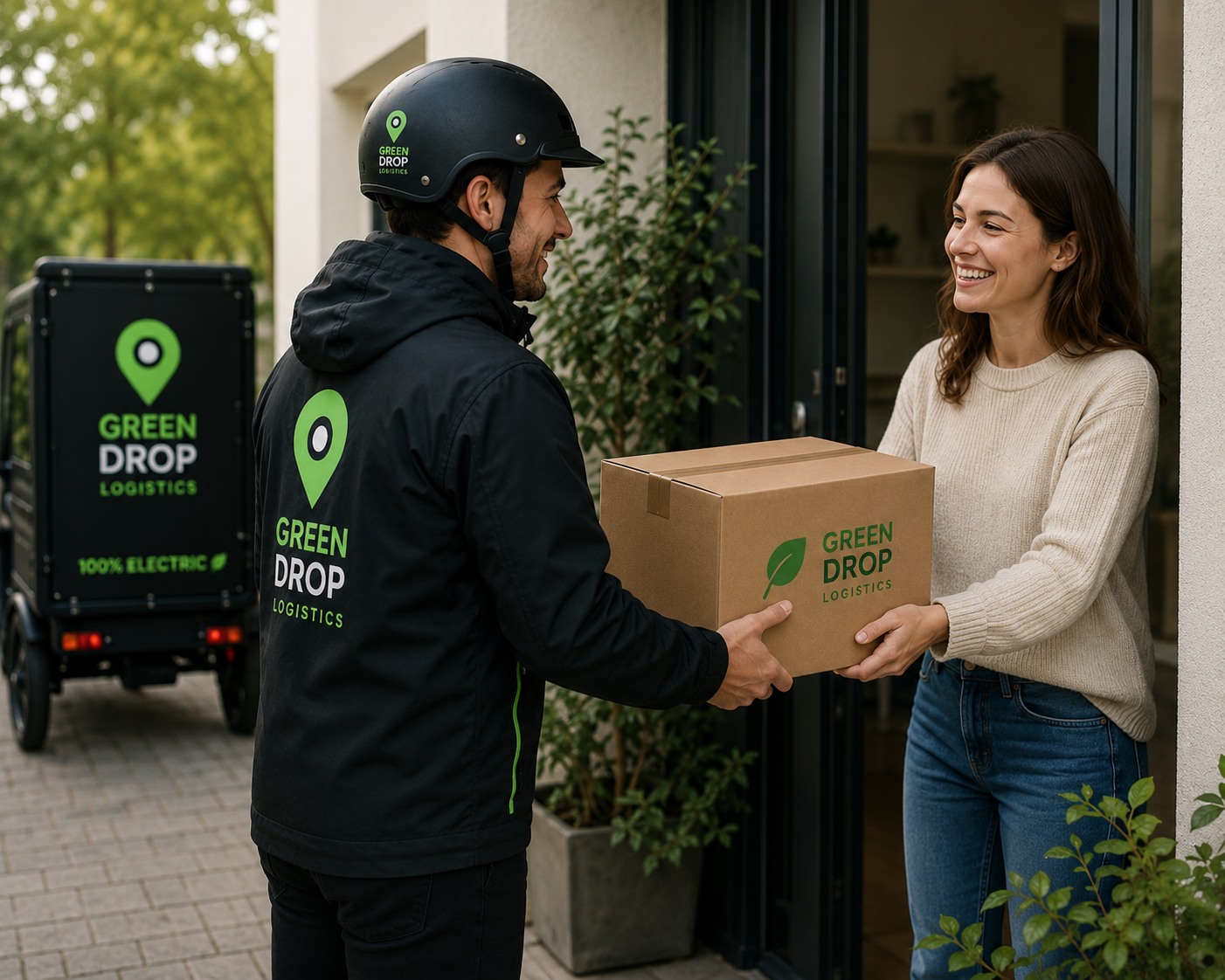 Delivery courier ringing the doorbell